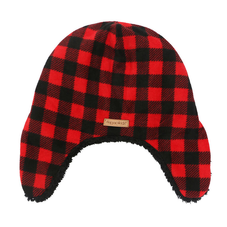 FlapJackKids - Bonnet en polaire Sherpa réversible pour bébé, enfant en bas âge, enfant, garçon - Double épaisseur - Ours noir / aviateur - Grand 4-6 ans