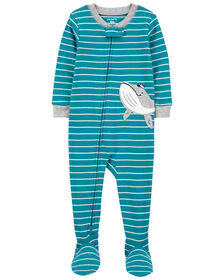 Carter's One Piece Striped Whale 100% Snug Fit Cotton Footless Pajamas Blue 4T