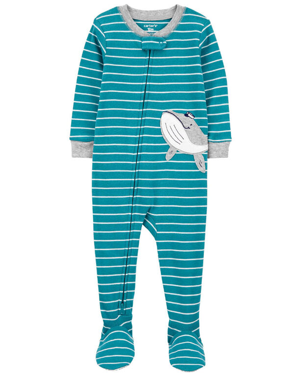 Carter's One Piece Striped Whale 100% Snug Fit Cotton Footless Pajamas Blue 4T