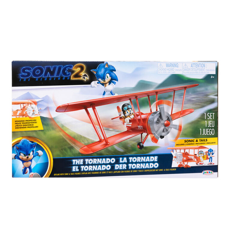 Tornado, le biplane, avec figurines Sonic et Tails du film Sonic le Hérisson 2 