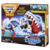 Monster Jam, Mini Megalodon Race and Chomp Playset with 2 Monster Jam Mini Trucks in 1:87 scale