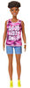 Barbie Fashionistas Doll 128 with Short Curly Brunette Hair Wearing "Good Vibes Only" Camo Tank, Shorts and Accessories