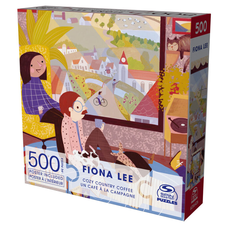 Spin Master Puzzles, Cozy Country Coffee Jigsaw Puzzle 500 Pieces by Artist Fiona Lee with Wall Decor Poster