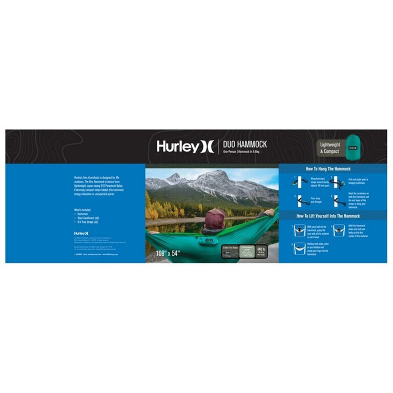 Hurley - Hamac Uno 108x54 pouces avec sangle, vert clair/orange