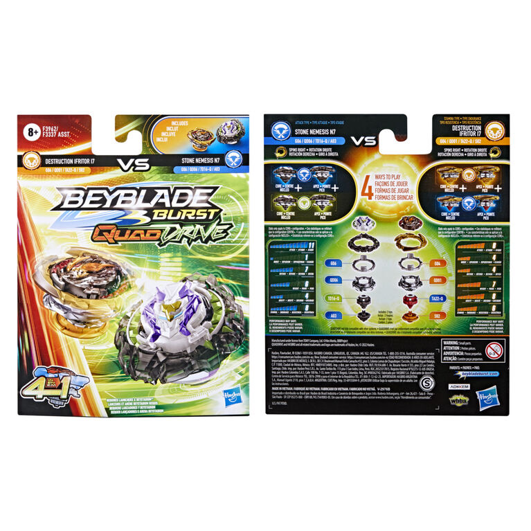 Beyblade Burst QuadDrive Destruction Ifritor I7 and Stone Nemesis N7 Spinning Top Dual Pack