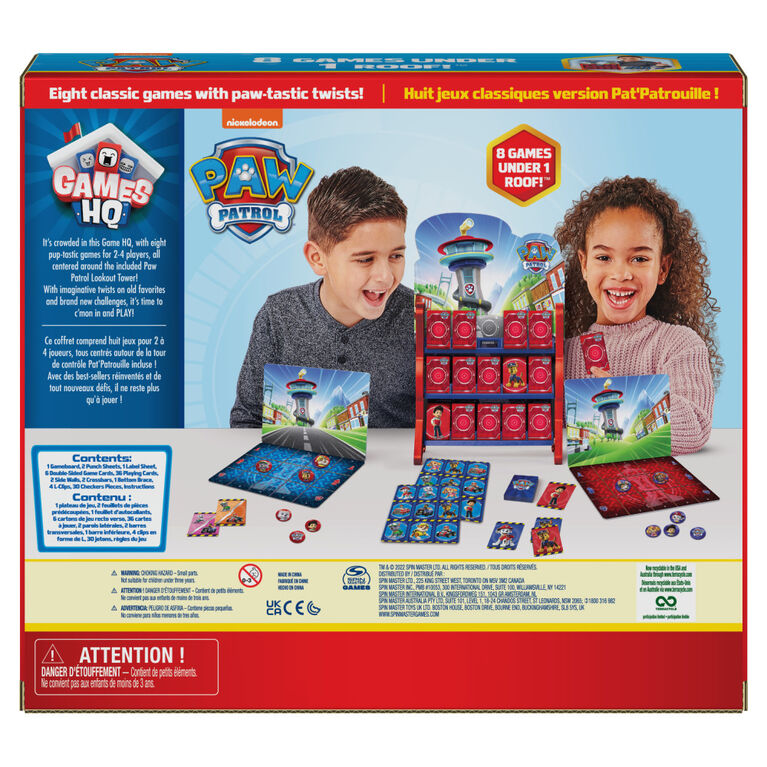 Pat'Patrouille, QG, Jeux de société pour enfants, Dames, Morpion, Jeu de mémoire, Bingo, Jeu de pêche, Jeux de cartes, Jouets Pat'Patrouille