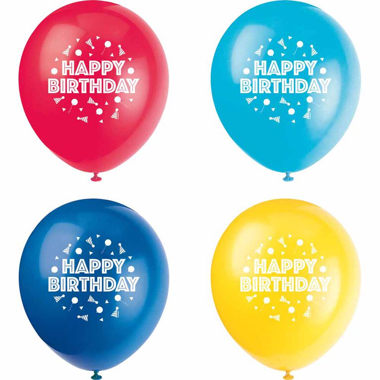 Peppy Birthday 12" Latex Balloons, 8 pieces - English Edition