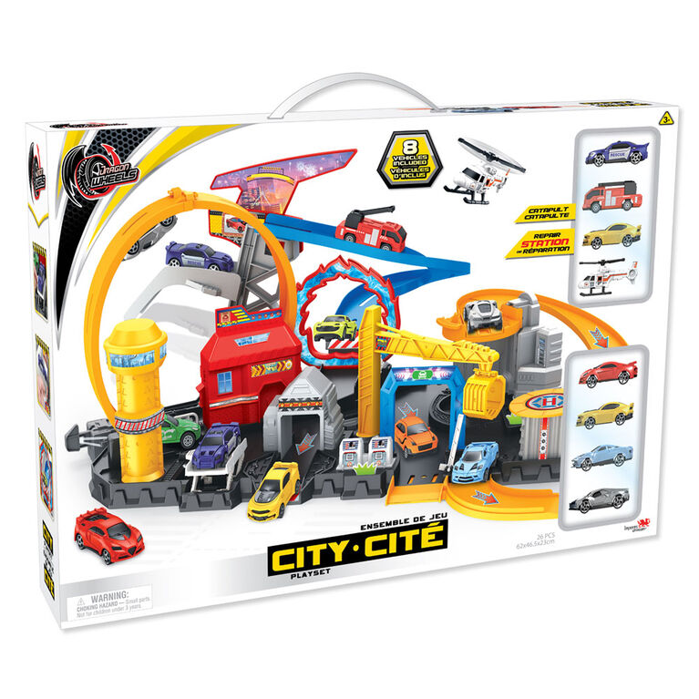 Dragon Wheels - City Track Playset - Includes 8 Vehicles