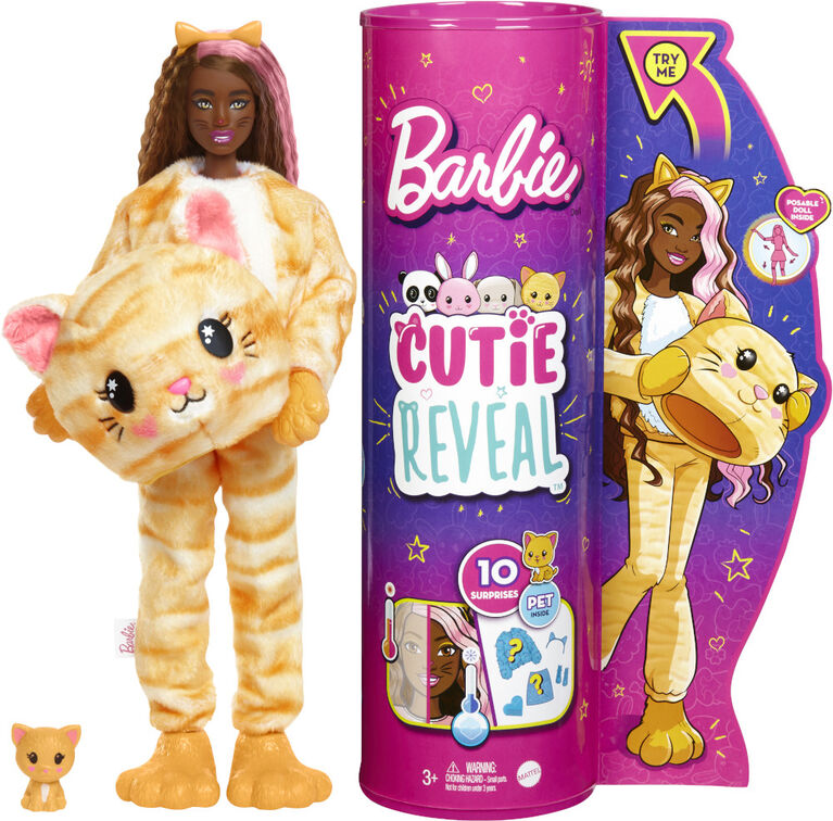 Barbie Cutie Reveal Doll with Kitty Plush Costume and 10 Surprises