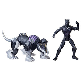 Marvel Mech Strike Mechasaurs 4 Inch Black Panther with Sabre Claw Mechasaur Action Figures, Super Hero Toys