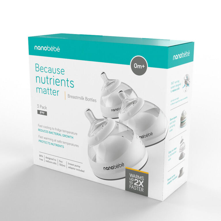 nanobébé - Breastmilk Bottle 5oz/150ml 3 Pack - Grey