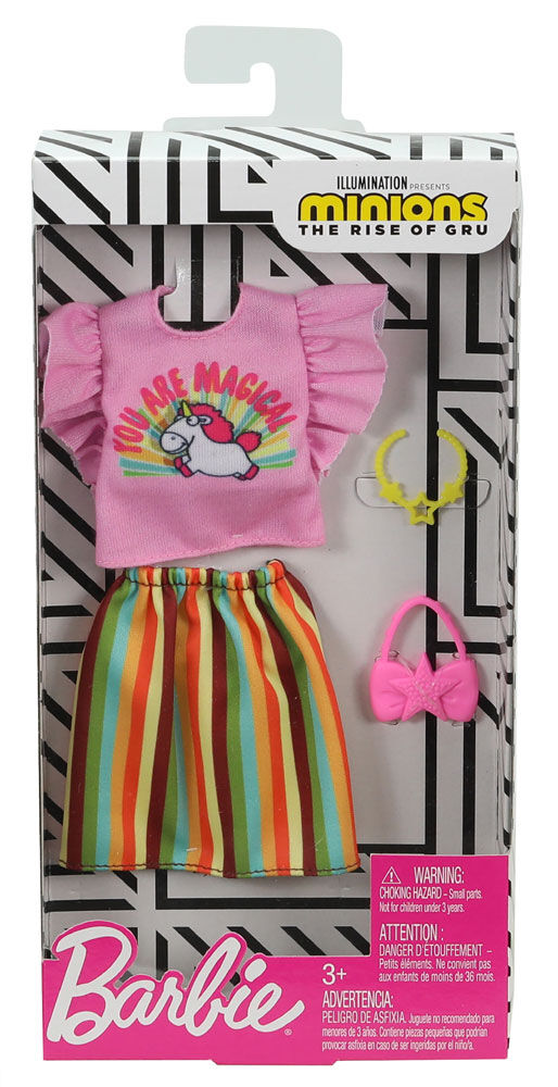 Barbie Clothes Minions Outfit for Barbie Doll Unicorn Top Striped Skirt Necklace and Purse Toys R Us Canada