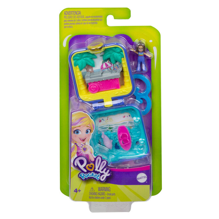 Polly Pocket Shani Tropical Beach Compact with Mobile Ice Cream Cart Surfboard Dolphin Figure Photo Customization Micro Shani Doll & Sticker Sheet