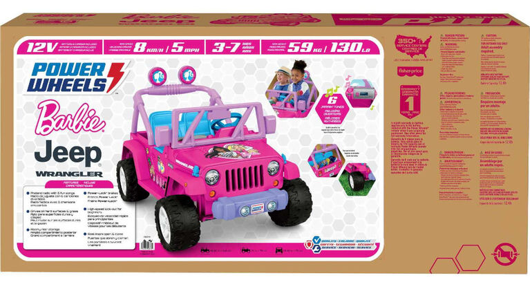 Power Wheels Barbie Jeep Wrangler Ride-On Toy with Music, Battery-Powered Preschool Toy
