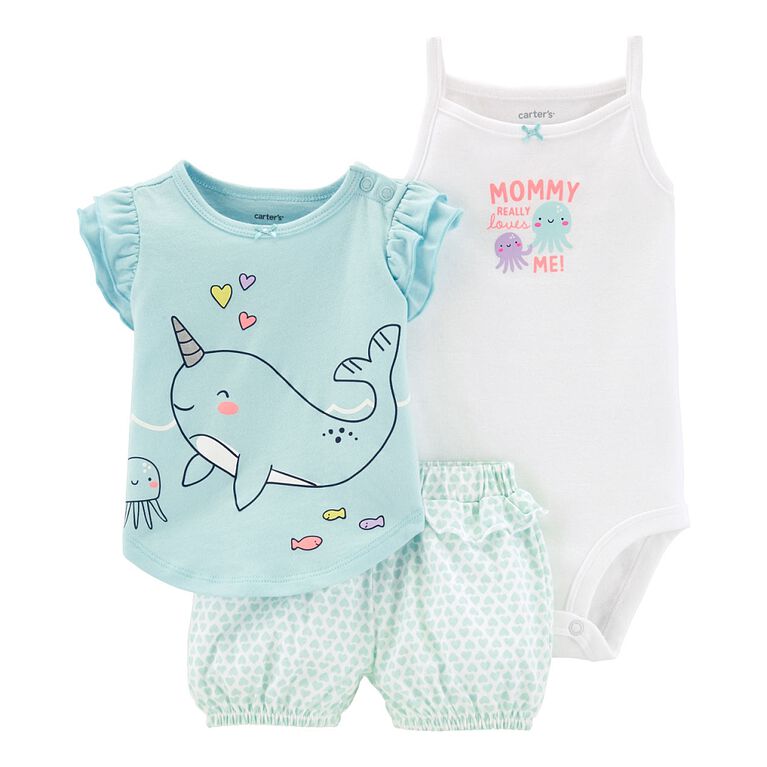 Carter's 3-Piece Narwhal Little Short Set - Turquoise, Newborn