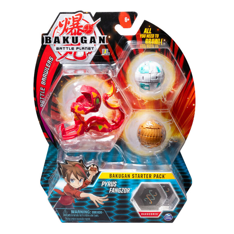 Bakugan Starter Pack 3-Pack, Pyrus Fangzor, Collectible Action Figures