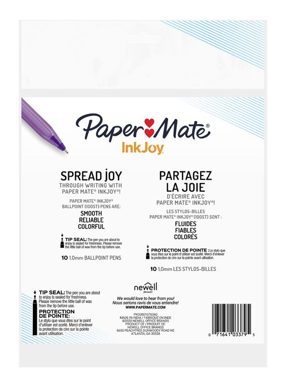 Paper Mate InkJoy 100ST Ballpoint Pens, Medium Point (1.0 mm), Assorted Colours, 10 Count