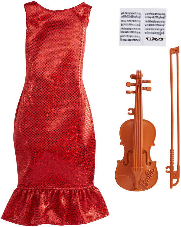 Coffret Tenue ​Barbie, vêtements de carrière de violoniste avec robe, violon, archet et partition