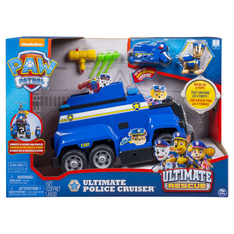 PAW Patrol Ultimate Rescue - Voiture de police Ultimate Rescue de Chase  avec effets sonores et lumineux et mini-véhicule - Notre exclusivité