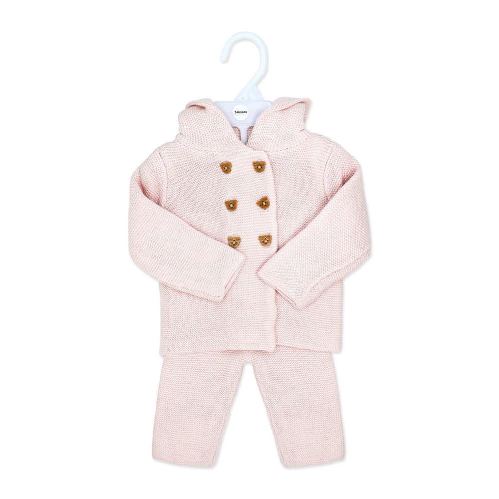 Baby Mode 2 Piece Hooded Knit Set: Pink