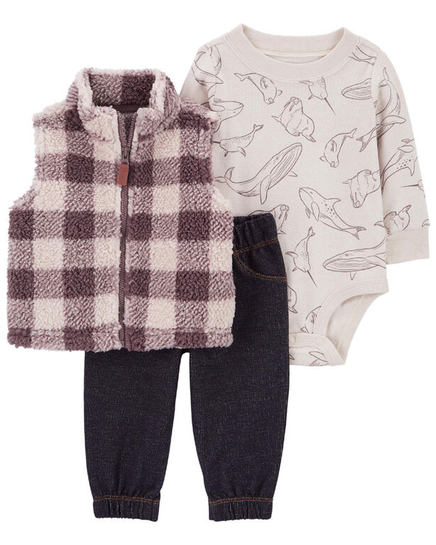 Ensemble 3 pièces gilet Little à motif écossais gris Carter’s NN