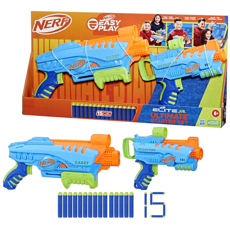 Nerf Elite Junior Ultimate Starter Set, 2 Easy Play Blasters, 15 Nerf Elite Darts