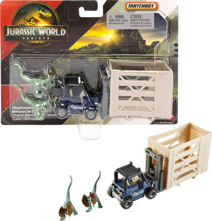 Matchbox Jurassic World Dino Transporter, Toy Car or Truck & 1-2 Mini Dinosaurs (Styles May Vary)