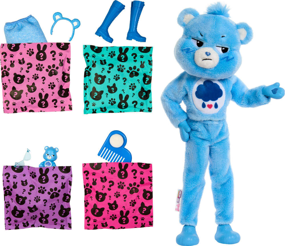 Barbie Cutie Reveal Care Bears Series Doll Accessories in Grumpy Bear Plush Costume 10 Surprises Toys R Us Canada