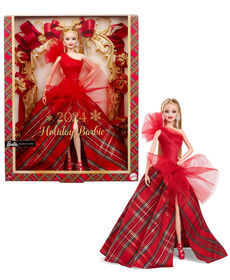 ​Barbie Signature Doll, 2024 Holiday Barbie Blonde Fashion Doll Wearing Gown with Plaid Skirt, Seasonal Collector Gift in Displayable Packaging