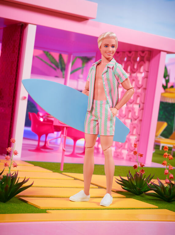 Barbie The Movie Ken Doll Wearing Pastel Striped Beach Matching