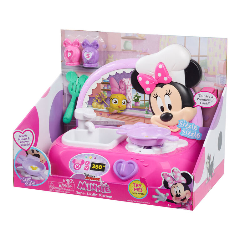 Disney Junior Minnie Mouse Super Sizzlin' Kitchen with Realistic Sounds and Pretend Play Food and Accessories - R Exclusive