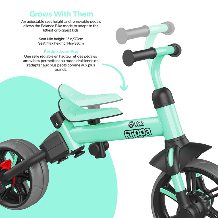 Yvolution Velo Flippa 3-en-1 Tricycle transformable en draisienne  - Bleu canard