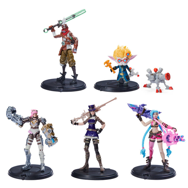 League of Legends, Coffret des Deux Cités avec figurine Jinx exclusive, Heimerdinger, Vi, Caitlyn et Ekko, Figurines à collectionner 10,2 cm, accessoires