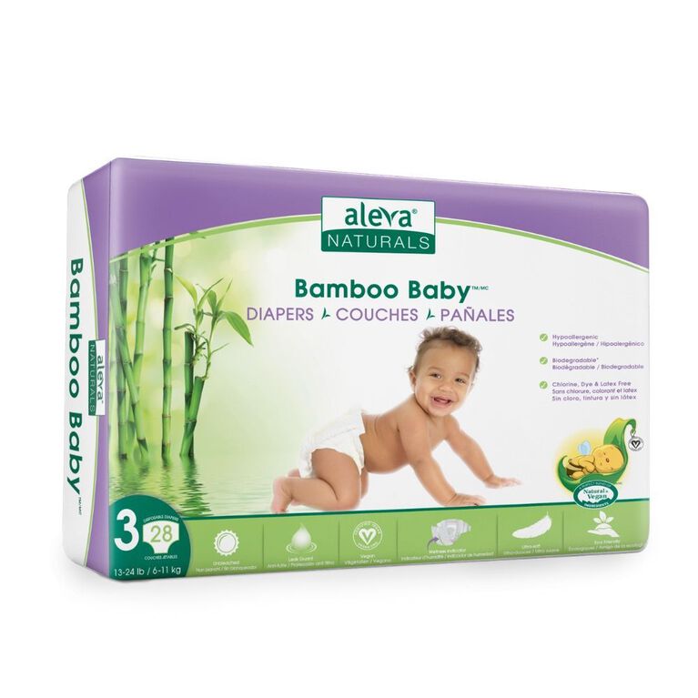 Aleva Naturals Bamboo Baby Diapers, 28 Count - Size 3