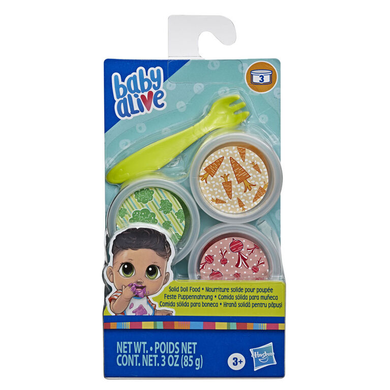 Baby Alive Solid Doll Food Refill, Includes 3 Doll Foods, 1 Fork, Toy Accessories