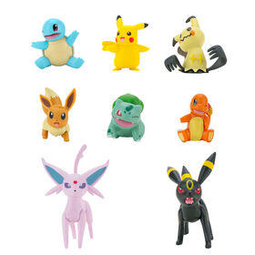 Pok&eacute;mon - Multipaquet de figurines de combat - Bulbizarre (Bulbasaur), Carapuce (Squirtle), Pikachu, &Eacute;voli (Eevee), Mimiqui (Mimikyu), Noctali (Umbreon) and Mentali (Espeon)