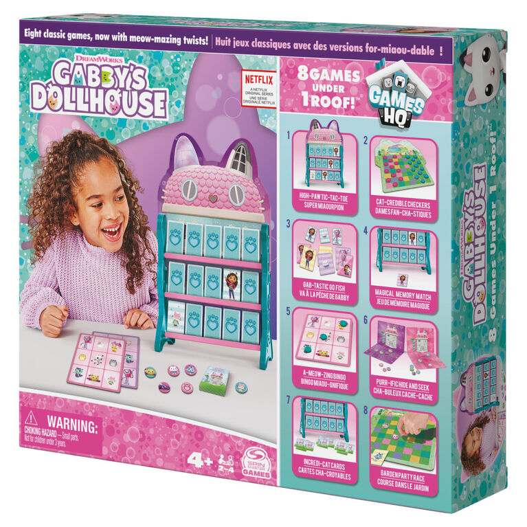 Gabby's Dollhouse, Games HQ Checkers Tic Tac Toe Memory Match Go Fish Bingo Cards Board Games Toy Gift Netflix Party Supplies