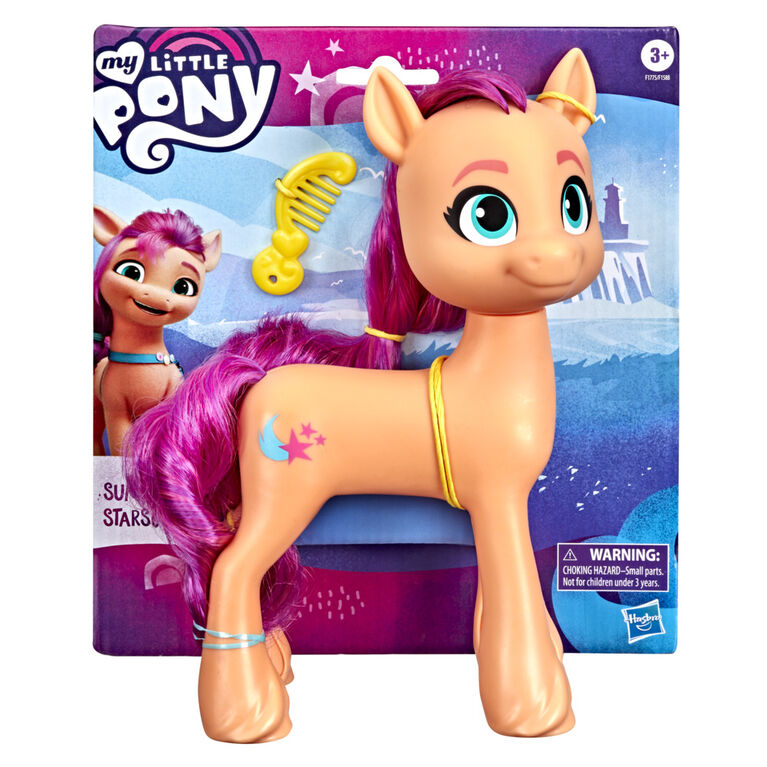 My Little Pony : Nouvelle génération, pack de grands amis du film, poney orange Sunny Starscout de 20 cm et peigne