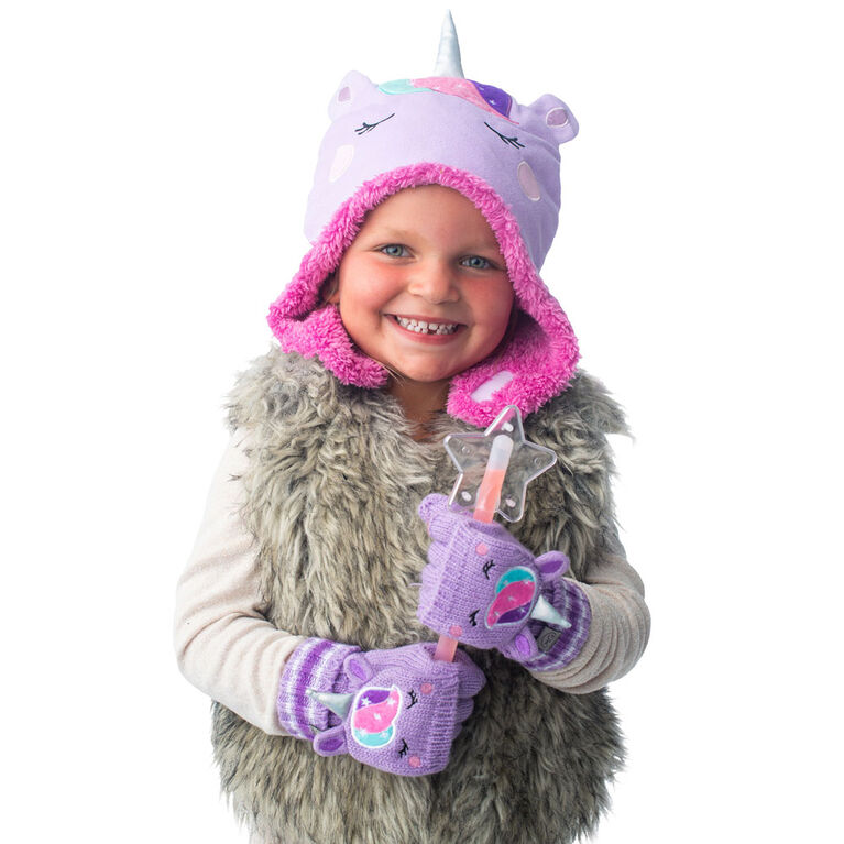 FlapJackKids - Bonnet en polaire Sherpa réversible pour bébé, enfant en bas âge, enfants, filles - Double épaisseur - Licorne / Narval - Moyen 2-4 ans