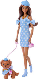 Barbie Twinning Looks Fashion Doll with Pet Dog, Matching Blue Clothes & Accessories, Brunette