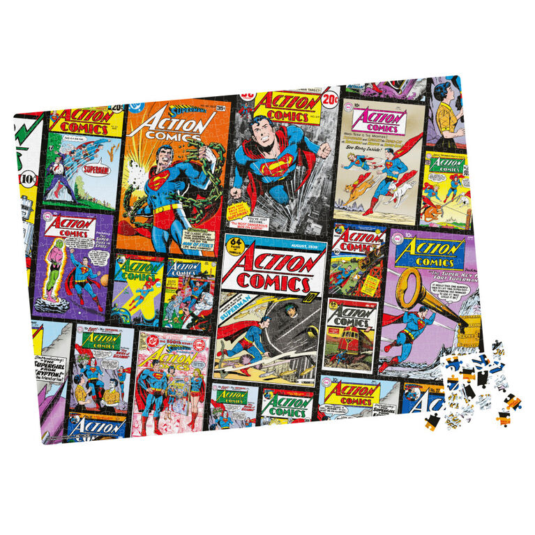 DC Comics, Action Comics 1000-Piece Jigsaw Puzzle Superman Retro Collage Book Artwork with Poster Included