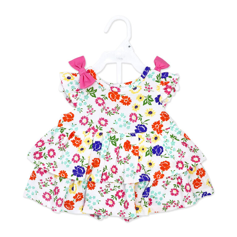 Sterling Baby 2 Piece Poplin Tiered Dress: Multi Floral 18M