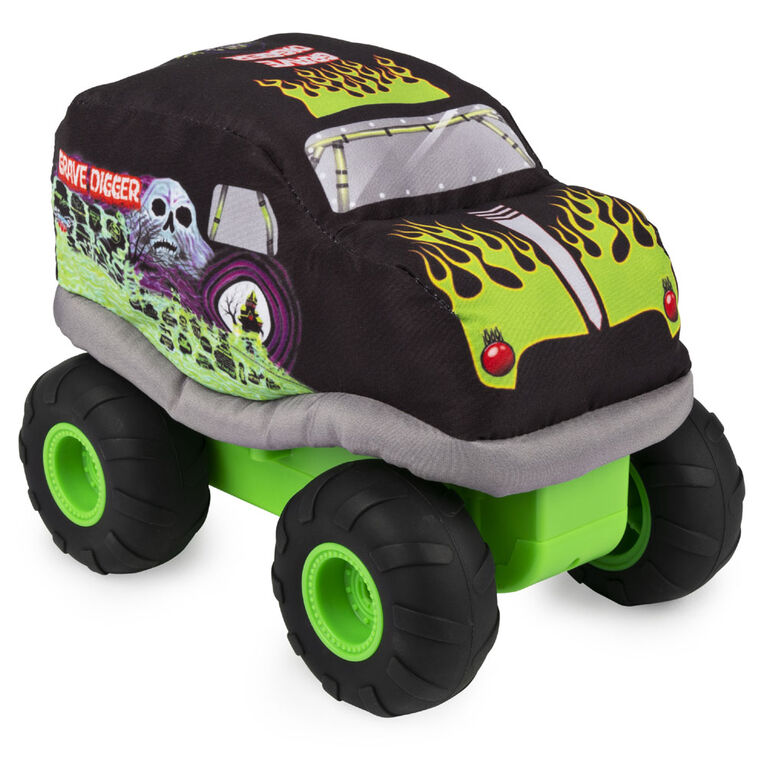 Monster Jam, Peluche monster truck radiocommandée bidirectionnelle avec corps souple Grave Digger officiel