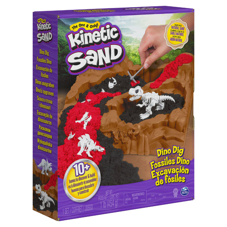 Kinetic Sand, Dino Dig Playset with 10 Hidden Dinosaur Bones to Discover