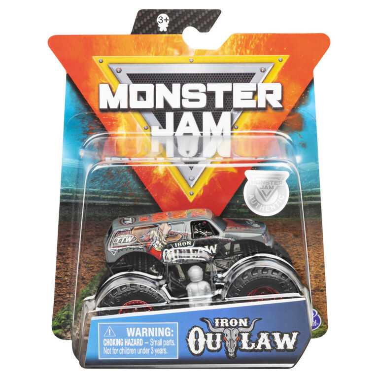 Monster Jam, Monster truck authentique Iron Outlaw en métal moulé à l'échelle 1:64, série Arena Favorites