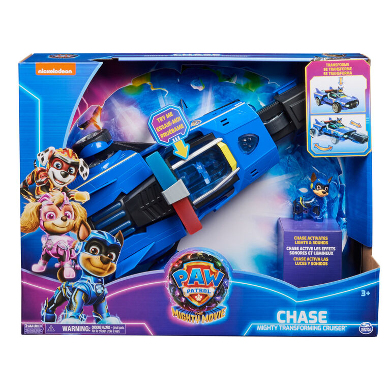 PAW Patrol : La Super Patrouille le film, Mighty Transforming Cruiser de  Chase avec figurine articulée Super Patrouille, effets sonores et lumineux