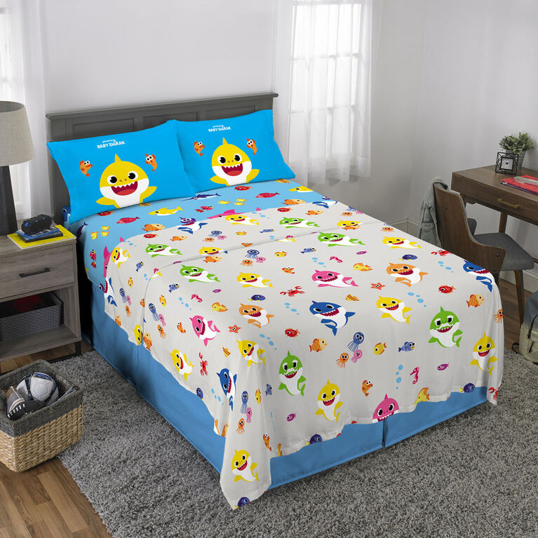 Baby Shark " Famille de requins " Ensemble de draps pour lit pleine grandeur