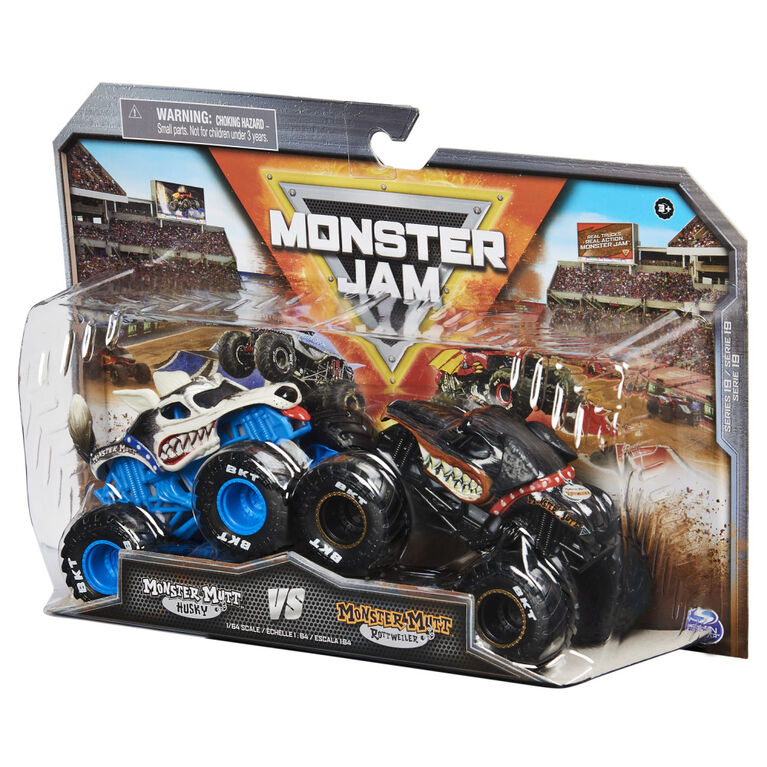 Monster Jam, Official Monster Mutt Rottweiler Vs. Monster Mutt Husky Die-Cast Monster Trucks, 1:64 Scale, Kids Toys for Boys Ages 3 and up