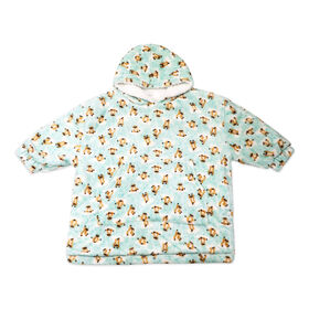 Jesse & Lulu Lounge Oversized Hooded Blanket: Aqua Sloth  L/XL
