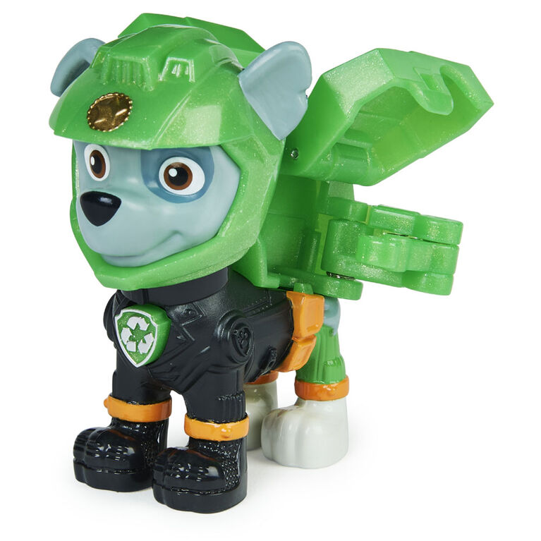 PAW Patrol, Figurine à collectionner Rocky Moto Pups avec badge de policier à porter